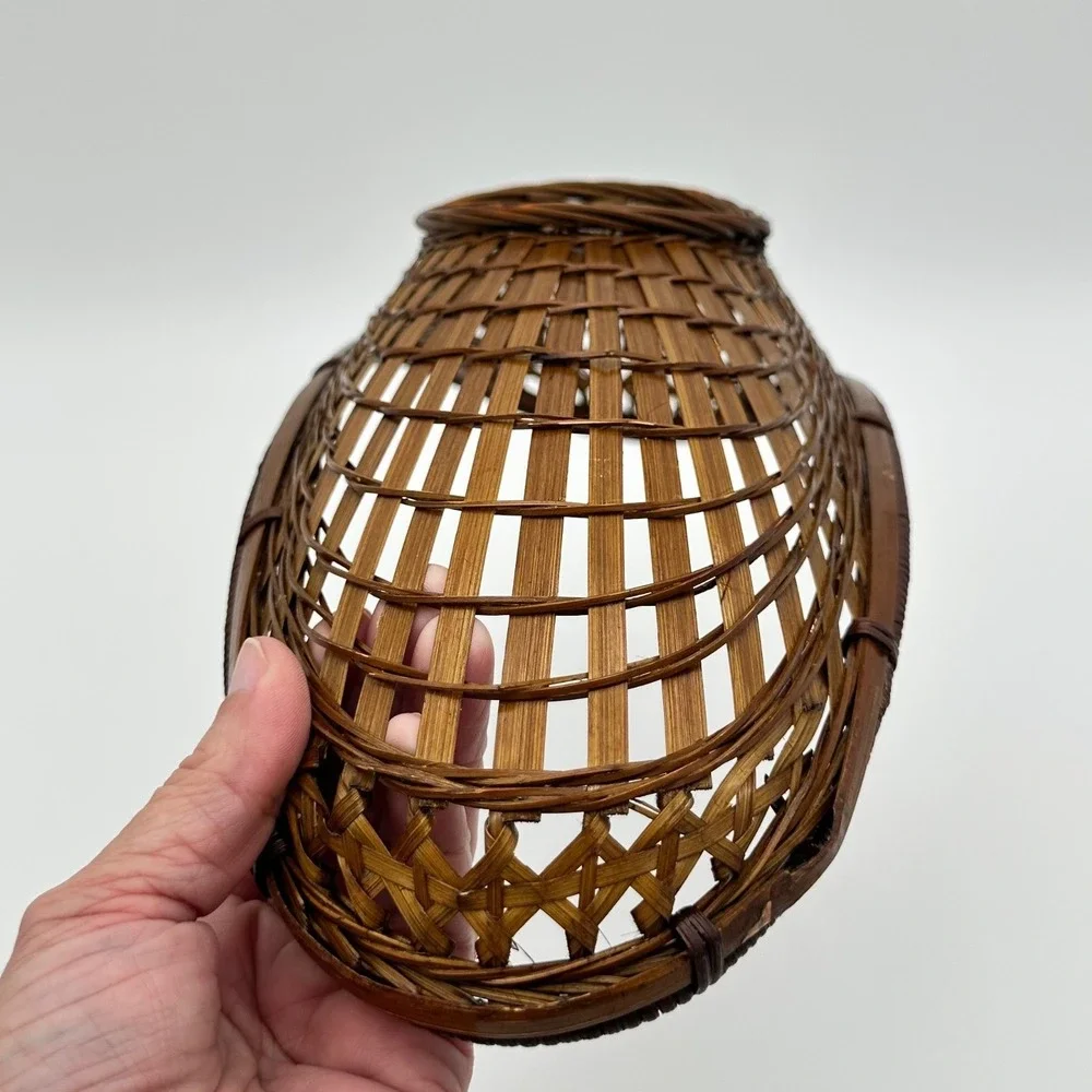 Vintage Bamboo Wicker Boat Basket 17in Brown MCM Fruit Centerpiece Bowl